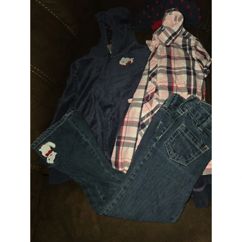 Gymboree homecoming kitty sweatshirt 7 8 top 7 jeans 6 hat 5-7 back to school